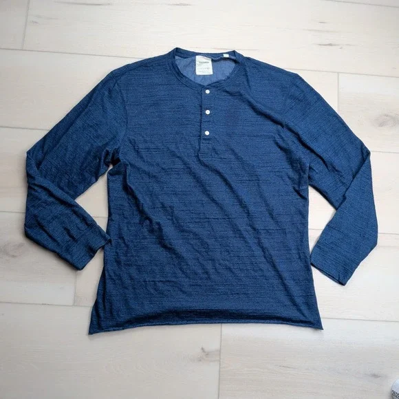 Billy Reid Slub Tuck Henley Shirt Mens XXL Heather Blue Long Sleeve Made in Peru - Picture 1 of 10